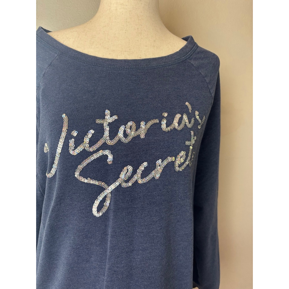 Vintage y2k Victoria's Secret Blue Sequin Sweatshirt S crewneck preppy casual - Picture 2 of 5